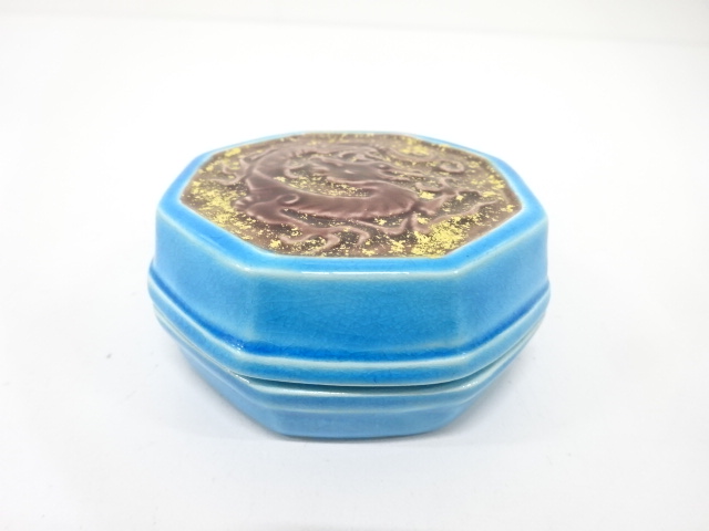  花山窯　木場紅園造　交趾　龍　香合